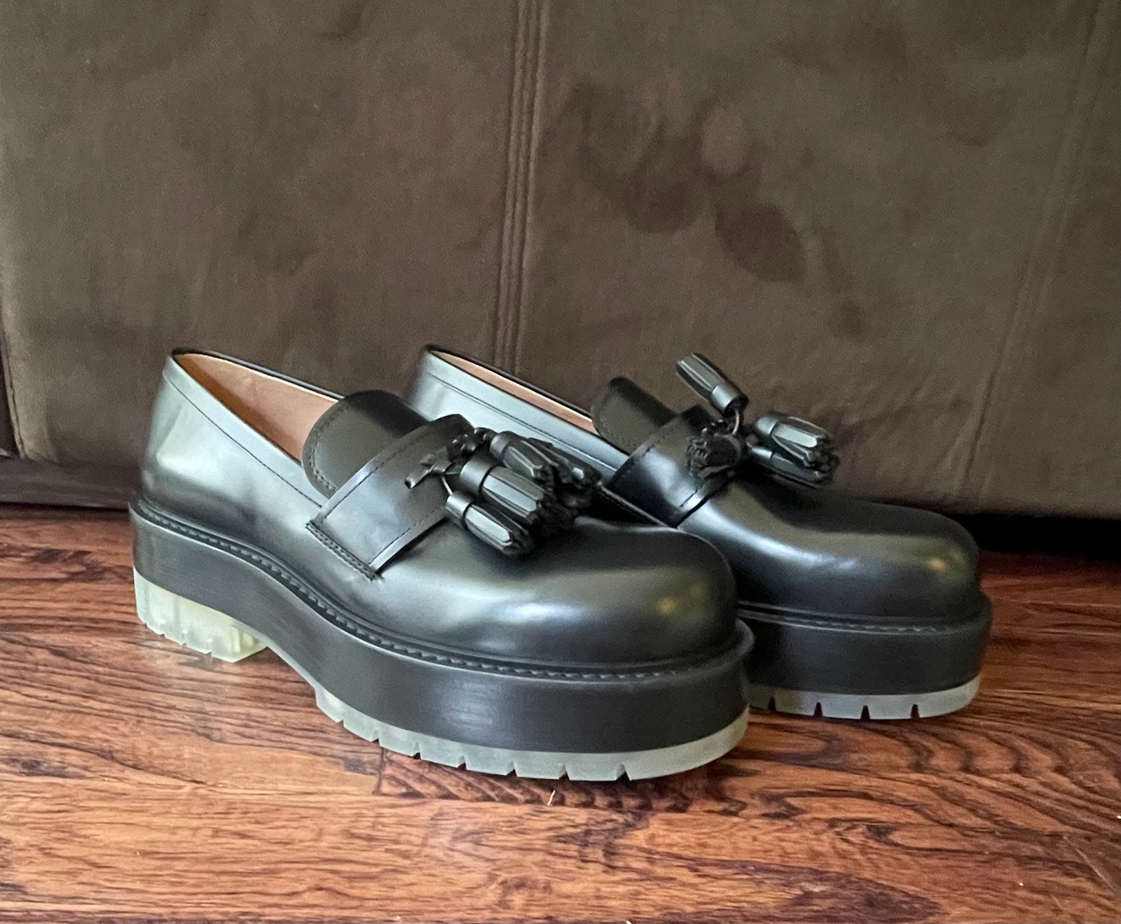 $1,450 Nib Bottega Veneta Black Tassel Platform Loafer Shoe Size 45(12)
